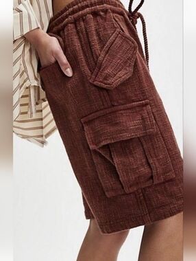 Free People Rust Brown Red Cargo Knit Patch Pocket  Shorts Xl